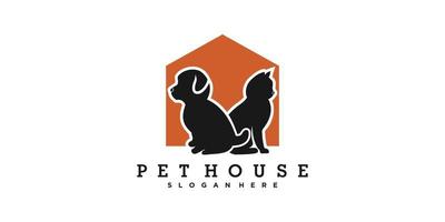 kat en hond dierenwinkel logo ontwerpsjabloon met creatief concept vector