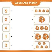 tel en match, tel het aantal cookies en match met de juiste nummers. educatief kinderspel, afdrukbaar werkblad, vectorillustratie vector