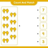 tel en match, tel het aantal linten en match met de juiste nummers. educatief kinderspel, afdrukbaar werkblad, vectorillustratie vector