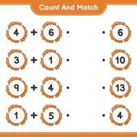tel en match, tel het aantal cookies en match met de juiste nummers. educatief kinderspel, afdrukbaar werkblad, vectorillustratie vector