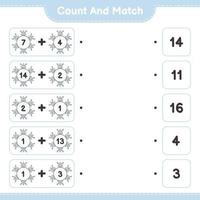 tel en match, tel het aantal sneeuwvlokjes en match met de juiste cijfers. educatief kinderspel, afdrukbaar werkblad, vectorillustratie vector
