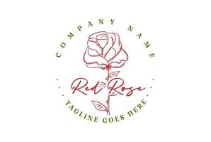 retro vintage handgetekende rode roos bloem logo ontwerp vector