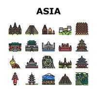 Azië gebouw en landschap pictogrammen instellen vector