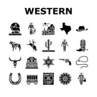 westerse cowboy en sheriff man pictogrammen instellen vector