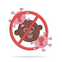stopteken van zieke aap met pokkenvirus. Monkeypox zeldzame infectieziekte van dieren en mensen. familie van het pokkenvirus. realistische 3d render creatief concept. vector geïsoleerde illustratie