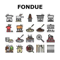 fondue koken heerlijke maaltijd pictogrammen instellen vector