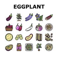 aubergine vitamine bio plantaardige pictogrammen instellen vector