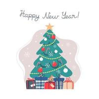 kerstboom met cadeautjes, gelukkig nieuwjaar vector