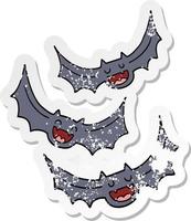 verontruste sticker van een cartoon vampiervleermuizen vector