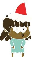 egale kleurenillustratie van een fluitend meisje dat een kerstmuts draagt vector