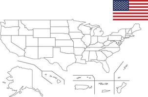 kaart en vlag van Amerikaanse gebieden vector