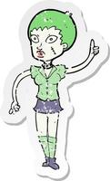 retro noodlijdende sticker van een cartoon halloween meisje vector