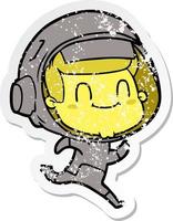 noodlijdende sticker van een happy cartoon astronaut man vector