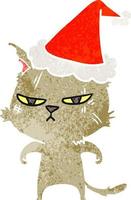stoere retro cartoon van een kat met een kerstmuts vector