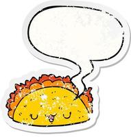 cartoon taco en tekstballon noodlijdende sticker vector