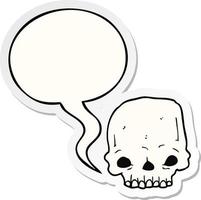 cartoon spookachtige schedel en tekstballon sticker vector