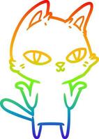 regenbooggradiënt lijntekening cartoon kat staren vector