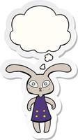 schattig cartoon konijn en gedachte bel als een gedrukte sticker vector