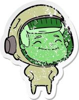 noodlijdende sticker van een happy cartoon-astronaut vector