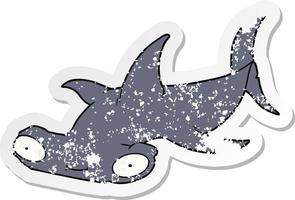 verontruste sticker van een cartoon hamerhaai vector