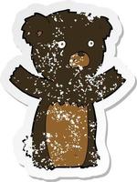 retro noodlijdende sticker van een cartoon zwarte beer cub vector