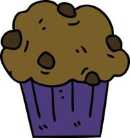 eigenzinnige handgetekende cartoon chocolade muffin cake vector