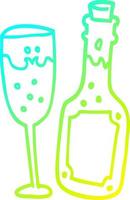 koude gradiënt lijntekening cartoon champagnefles en glas vector