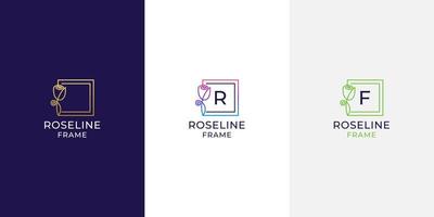 Rose frame-logo met letter rf en lijnkunststijl vector