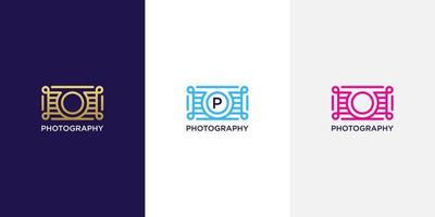fotografie-logo met letter p en lijnstijl vector
