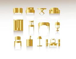 gouden pictogrammen meubels isoleren op witte achtergrond vector