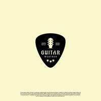 gitaar logo ontwerp vintage klassiek, gitaarhals in het plectrum logo vector