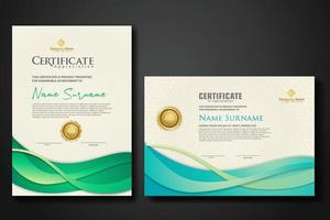 twee set certificaatsjabloon met dynamische en futuristische golf moderne achtergrond vector