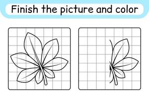 maak het plaatje compleet met bladkastanje. kopieer de afbeelding en kleur. maak het beeld af. kleurboek. educatief tekenoefenspel voor kinderen vector