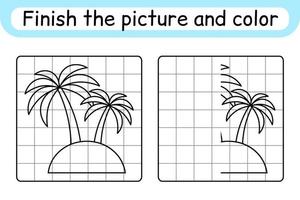 maak de fotopalm compleet. kopieer de afbeelding en kleur. maak het beeld af. kleurboek. educatief tekenoefenspel voor kinderen vector