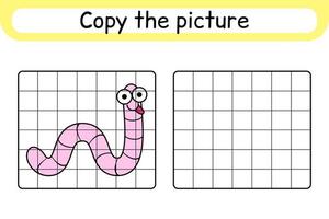 kopieer de afbeelding en kleur worm. maak het plaatje compleet. maak het beeld af. kleurboek. educatief tekenoefenspel voor kinderen vector