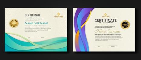 twee set certificaatsjabloon met dynamische en futuristische golf moderne achtergrond vector