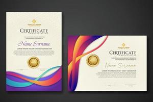 twee set certificaatsjabloon met dynamische en futuristische golf moderne achtergrond vector