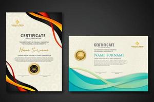 twee set certificaatsjabloon met dynamische en futuristische golf moderne achtergrond vector