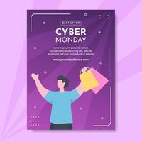 cyber maandag verkoop poster sjabloon hand getekende cartoon vlakke afbeelding vector