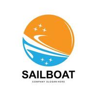 zeilboot logo ontwerp, vissersboot illustratie, bedrijfsmerk vector icon