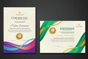 twee set certificaatsjabloon met dynamische en futuristische golf moderne achtergrond vector