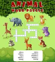 kaart met kruiswoordraadsel, educatief spel voor kinderen over wilde dieren vector