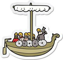 sticker van een cartoon vikingen zeilen vector