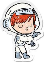 verontruste sticker van een cartoon-astronautvrouw vector