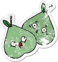 noodlijdende sticker van een schattige cartoon groene peer vector