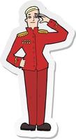 sticker van een cartoon militaire man in gala-uniform vector