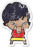 verontruste sticker van een cartoon gelukkige vrouw vector