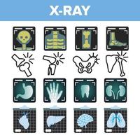 x-ray pictogrammenset vector. radiologische scan. gebroken menselijk bot. medisch symbool. breuk structuur. gezondheid ziekenhuis geneeskunde ontwerp. lijn, vlakke afbeelding vector