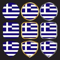 griekse vlag vector icon set met gouden en zilveren rand