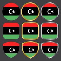 Libië vlag vector icon set met gouden en zilveren rand